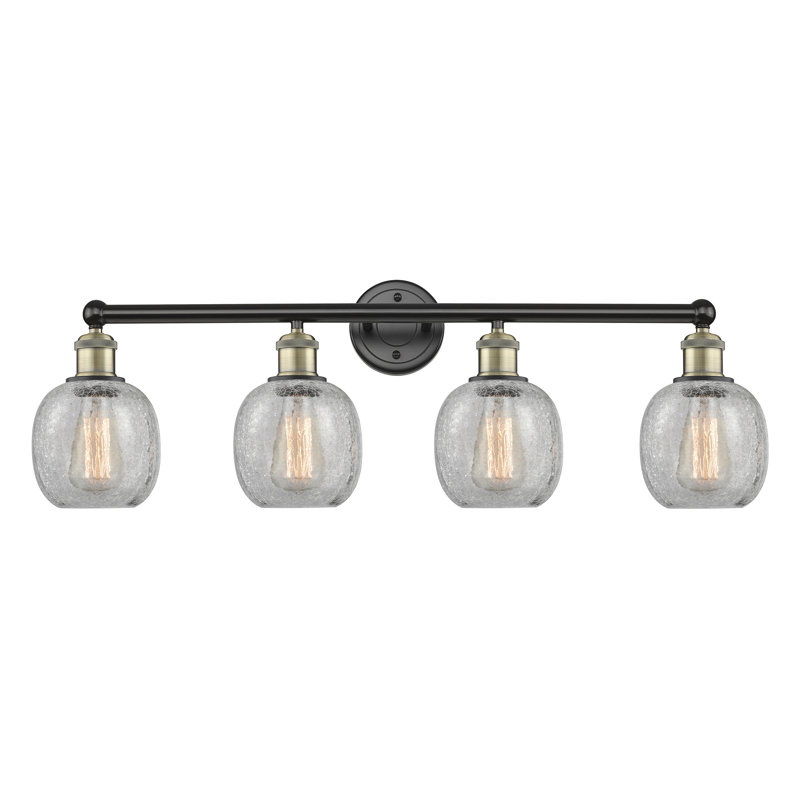 Éclairage pour meuble-lavabo 4 lumières Carlucci, Transparent craquelé, Laiton antique noir