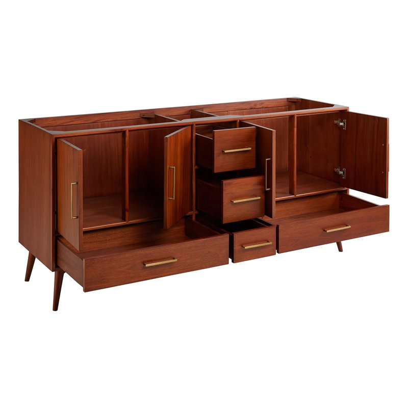 72" Novak Double Bathroom Vanity Set with Rectangular Undermount Sinks, Natural Teak, 8" Widespread, Carrara Marble
