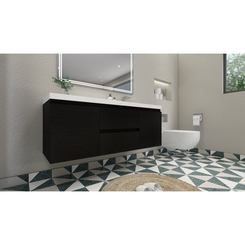 Single Bathroom Vanity with Acrylic Top, Rich Black