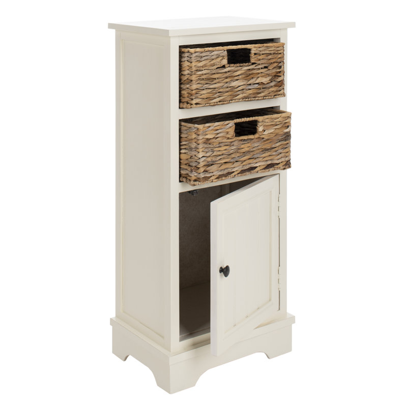 Armoire d'appoint rustique Painswick Farmhouse - Bois de pin moderne avec paniers en osier et rangement fonctionnel