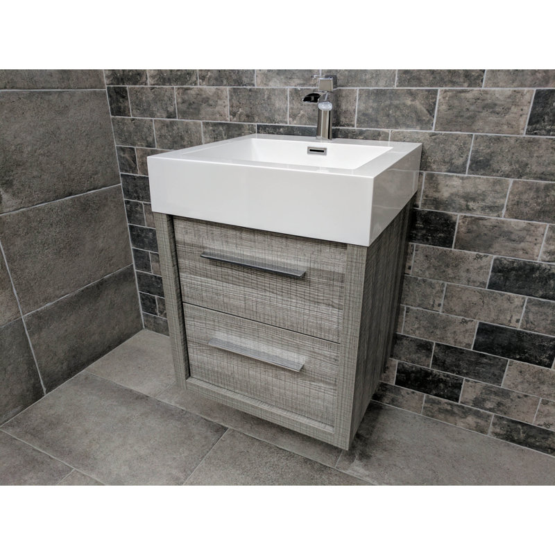 Walker 500mm Wall Mount Vanity Unit, Grey Ash
