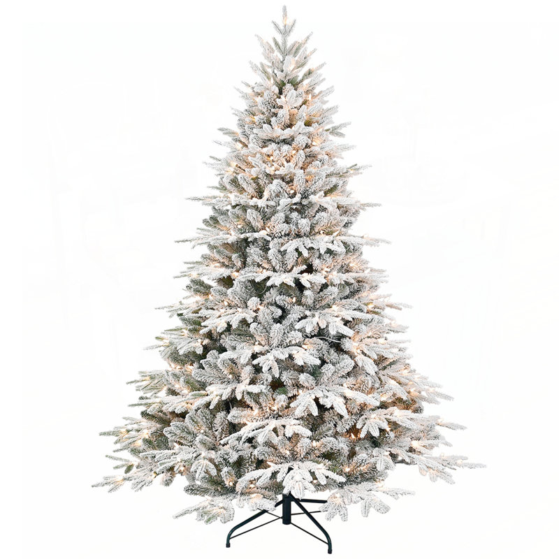 Arbre de Noël artificiel enneigé 4 pi avec 150 lumières incandescentes blanc chaud, 856 branches, pin articulé en PVC pour une décoration festive