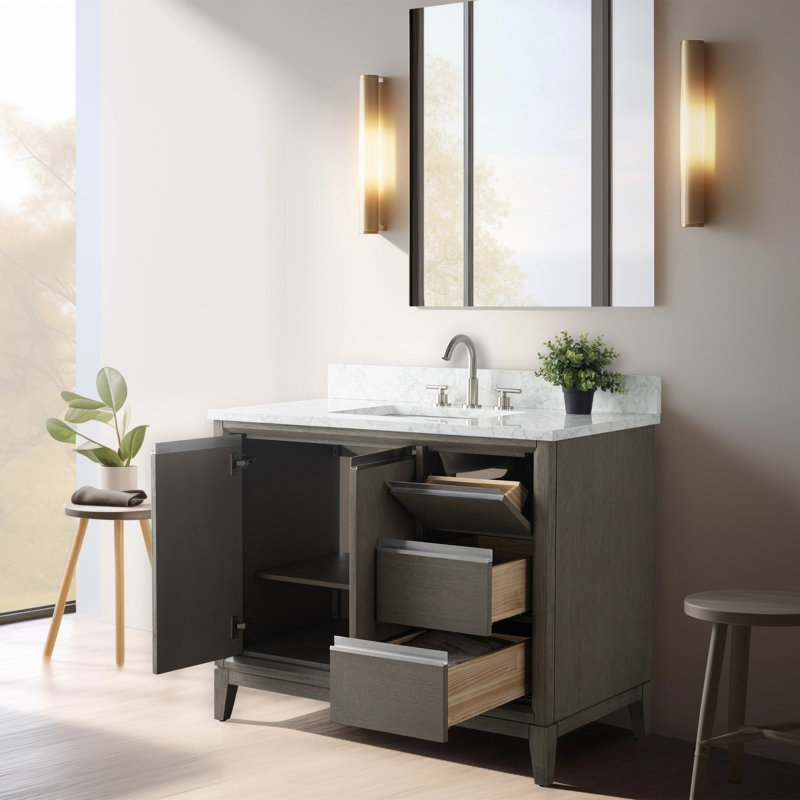 Meuble-lavabo simple 42 po avec comptoir, Bois flottant gris