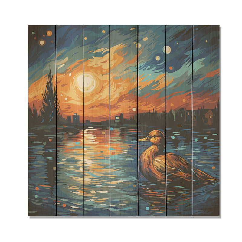 «Blue Duck At The Pond III» - animal canard sur bois, H 30 po x l 30 po