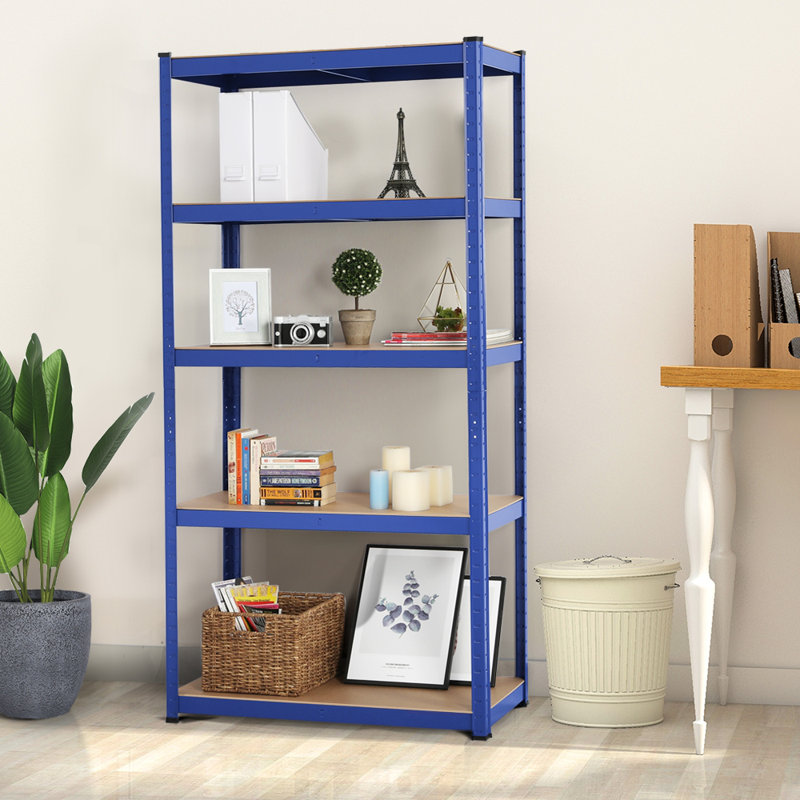 90cm W Steel Shelving Unit, Blue/Natural