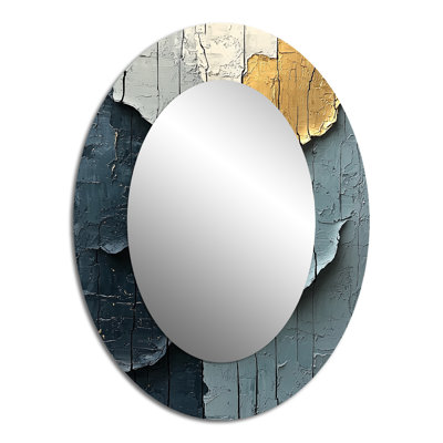 Gold Grey Fleeting Shadows I - Abstract Oval Decorative Mirror On Metal
