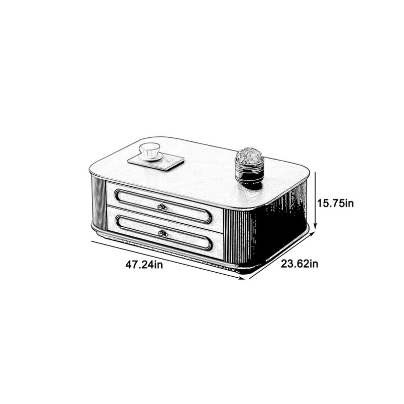 Table basse ronde d'angle avec grand rangement, H 15,75 po x l 47,24 po x P 23,62 po