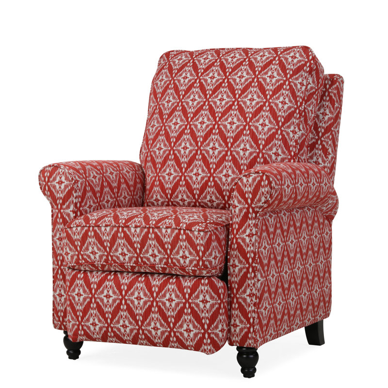 Leni Upholstered Recliner, Cranberry Red Ikat