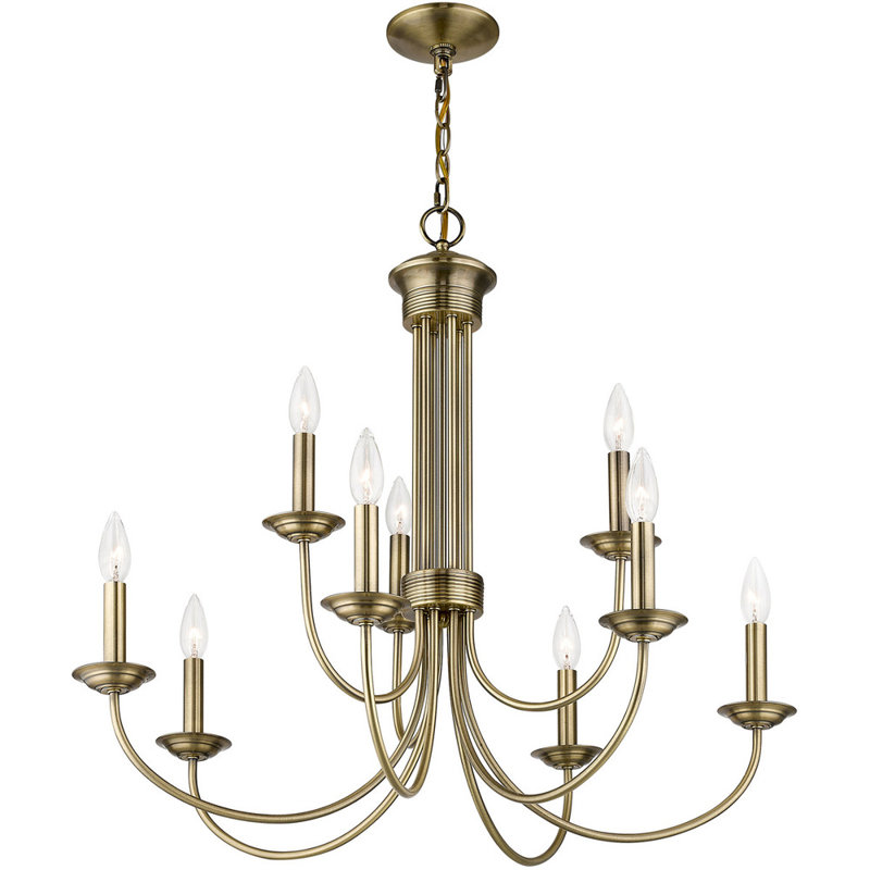 Lustre style chandelier 9 lumières Arunvir, Laiton antique