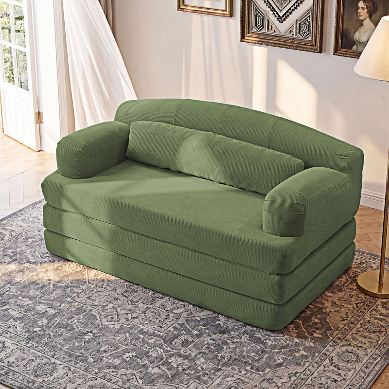 Causeuse-lit pliable, Velours côtelé vert grisâtre