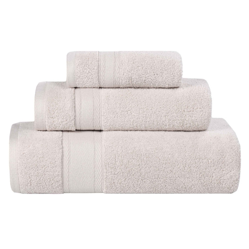 Blue Nile Mills  Zero-Twist Cotton Towel Set With Framed Dobby Border - Quick-Dry, Silver