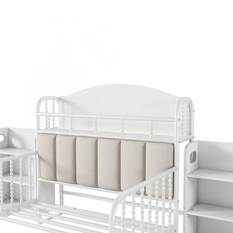 Base de lit plateforme simple en métal avec rangement léger et escamotable, tête de lit pour enfants, blanc, Blanc
