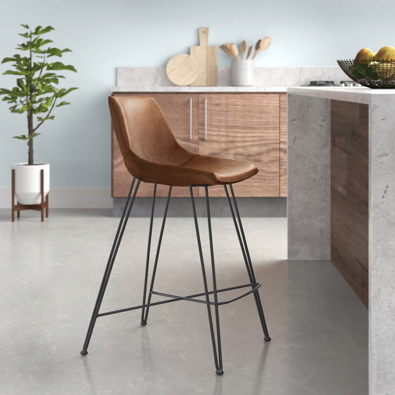 Volya Bar & Counter Stool Faux Leather, Brown, Counter Stool (25" Seat Height)