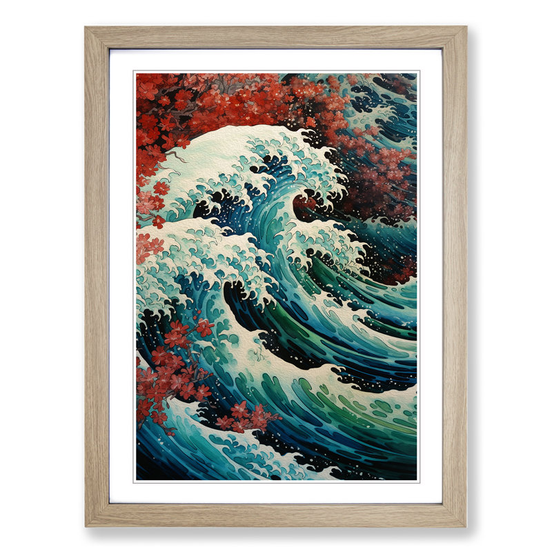 Wave Japanese Renaissance Art - Framed Print, Oak Framed, 34cm H x 25cm W