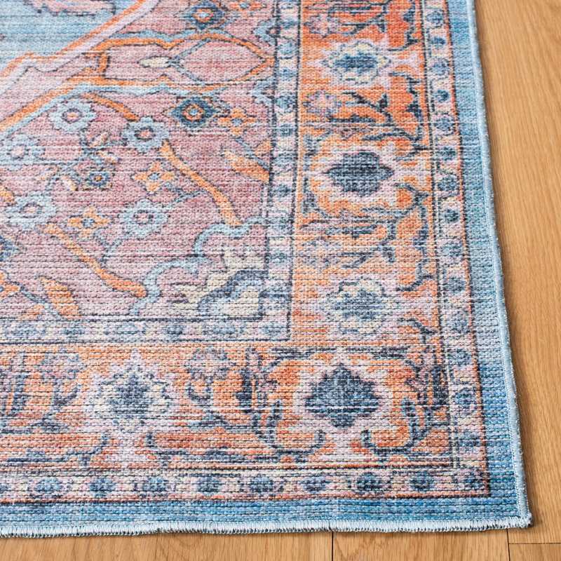 Dujuan Oriental Blue/Orange Area Rug, Rectangle 4' x 6'