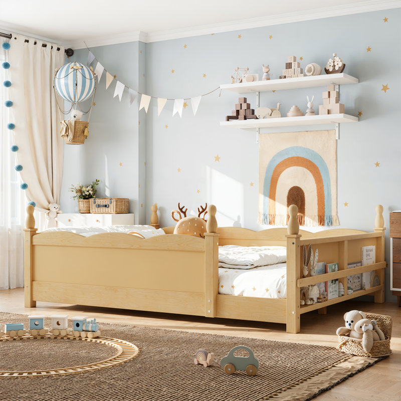 Lit double sécuritaire avec rangement, panneau de fibres à densité moyenne en bois de style Montessori pour chambre d'enfant
