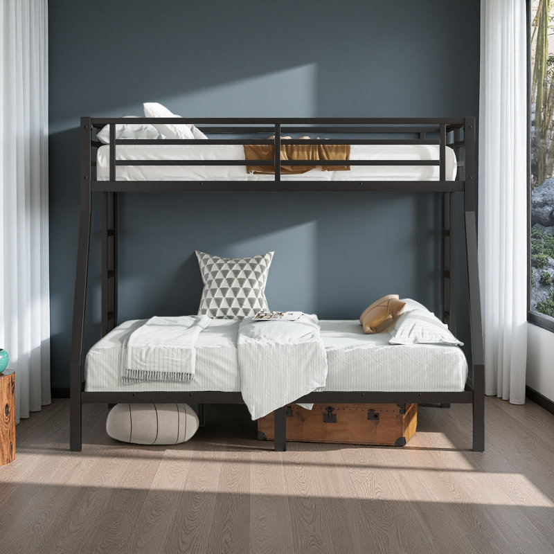 Lit superposé simple au-dessus d'un lit double en métal pour les adolescents et les adultes, peu encombrant / sans bruit de sommier,
