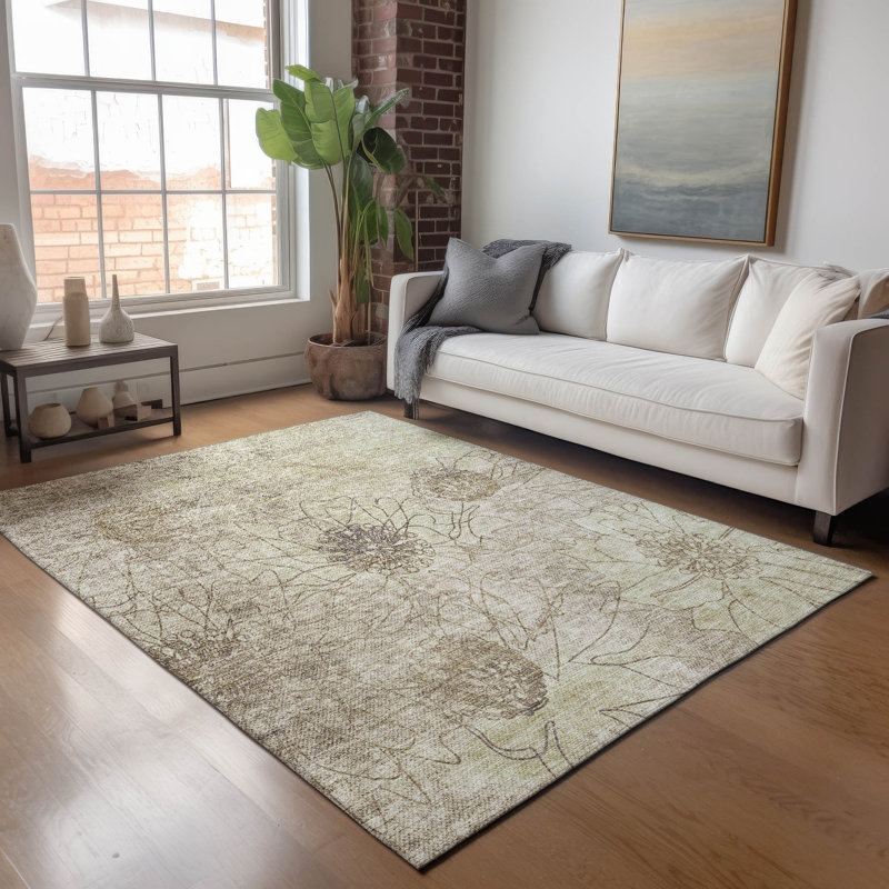 Machine Washable Indoor/Outdoor Leavittsburg ACN2235 Floral Rug, Rectangle 10' x 14'