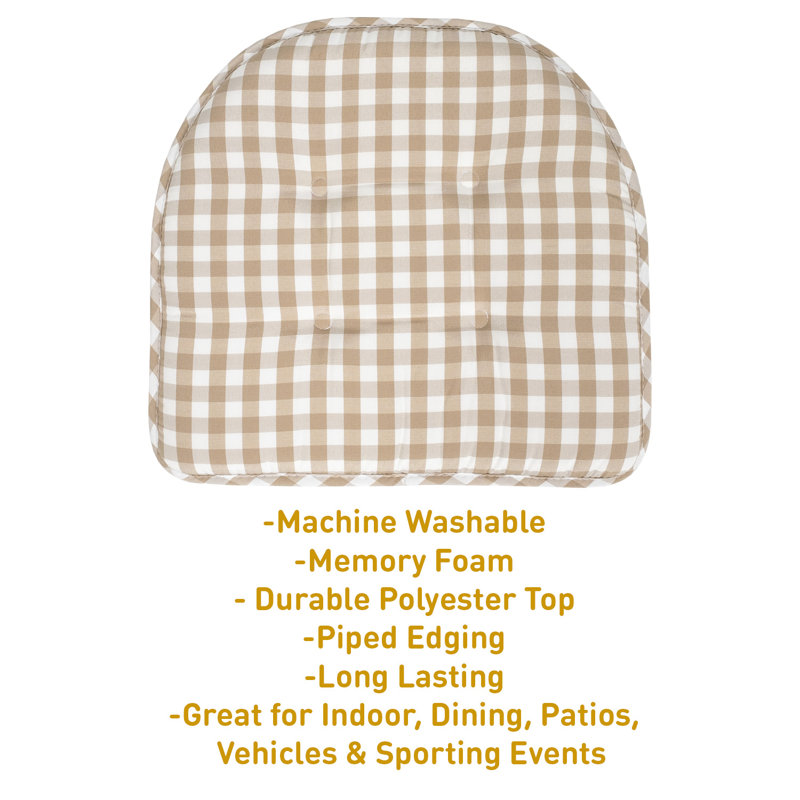Taupe and White Checkered Memory Foam Kitchen Chair Cushions, Set of 4