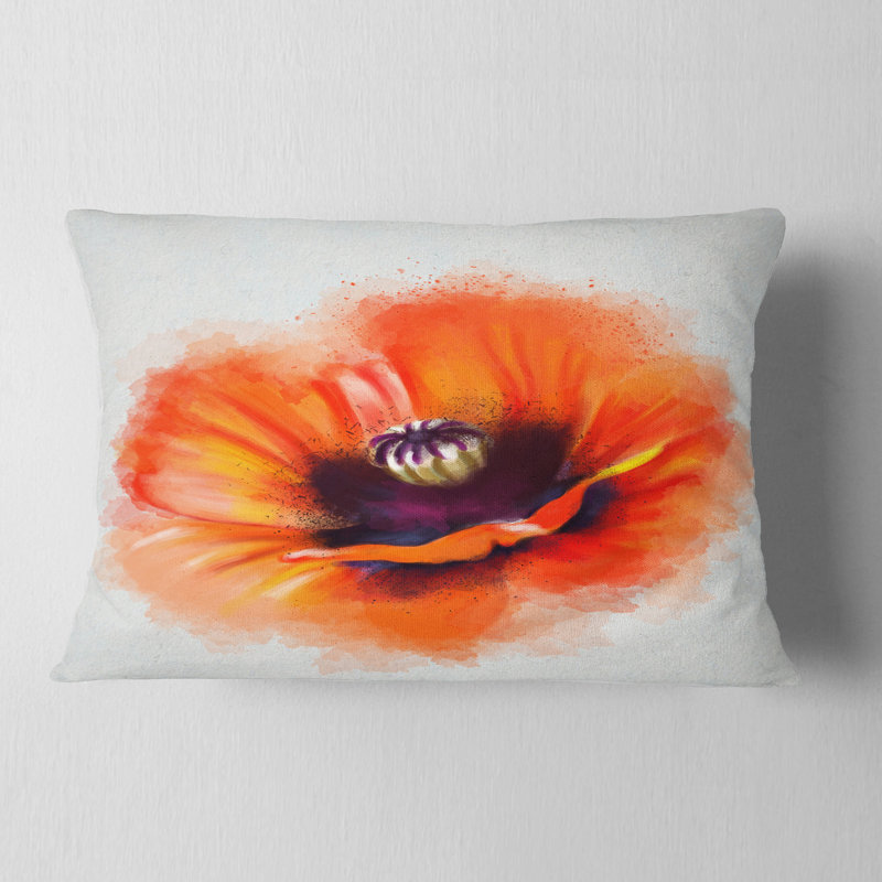 Coussin décoratif à imprimé floral mignon - orange, Rectangle, 12 po x 20 po