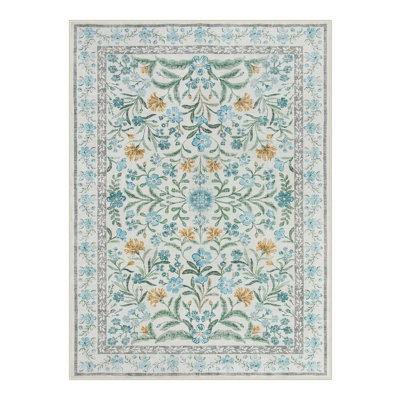 Washable Floral Area Rugs Boho Large Rugs Non-Slip for Bedroom Soft Rubber Backed Carpet