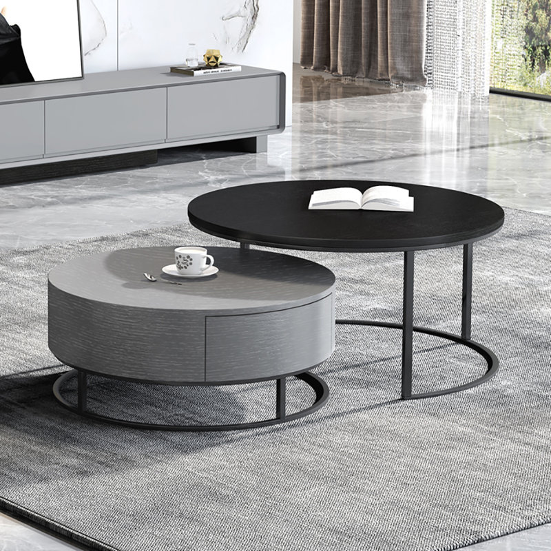 Table basse ronde italienne de luxe légère, Noir/gris