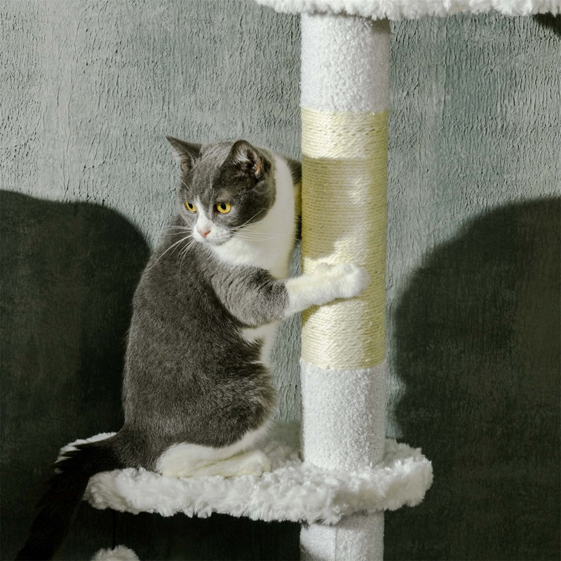 Floor to Ceiling Cat Tree with Scratching Posts, with Cloud Shape Platforms, Toy Balls