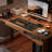Black&Walnut Rectangular Solid Wood with 2 drawers desk-110774524