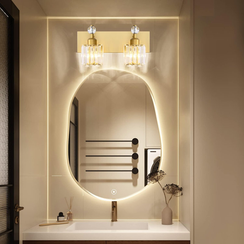 Modern Bathroom Vanity Lights With Crystal Accents, E26 Bulb Compatible, UL Listed, Easy Installation, Gold