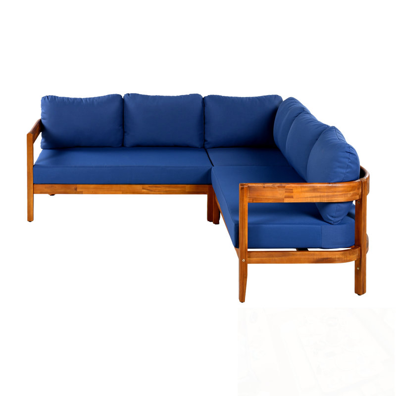 Outdoor Wodden Sofa Set with sturdy legs and soft cushion, Blue
