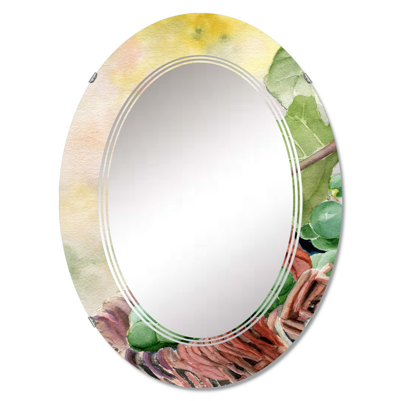 Grappe de raisin vert dans un panier - Miroir mural Farmhouse, 30 po x 20 po