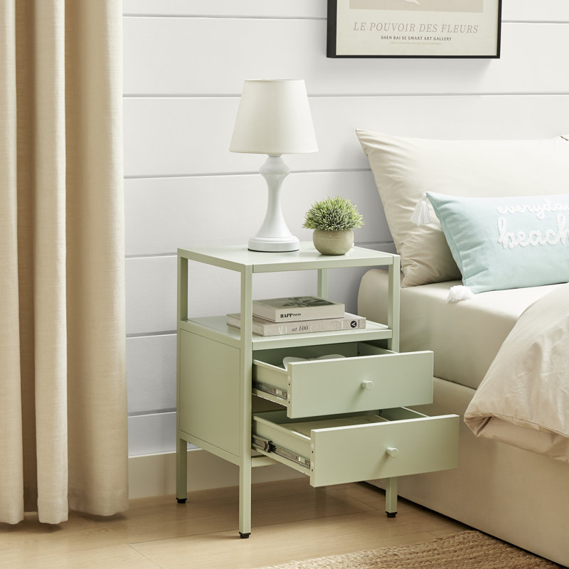 40cm W Metal Bedside Table, Green