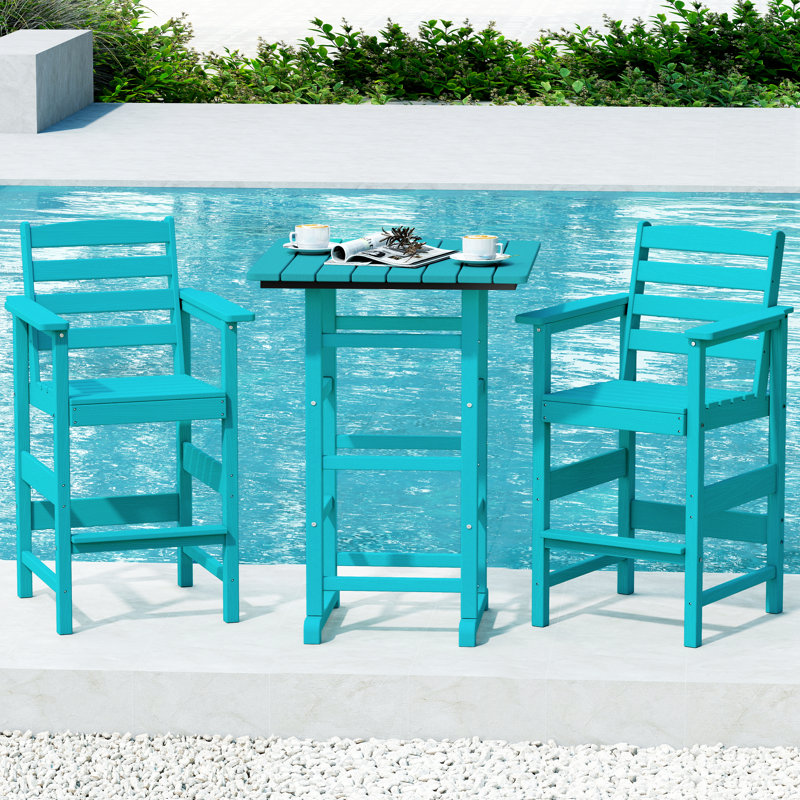 3-Piece HDPE Bar Set – All-Weather Patio Bistro Table & 2 Tall Bar Chairs, Fade-Resistant Outdoor Furniture For Balcony, Deck, Backyard, Or Poolside