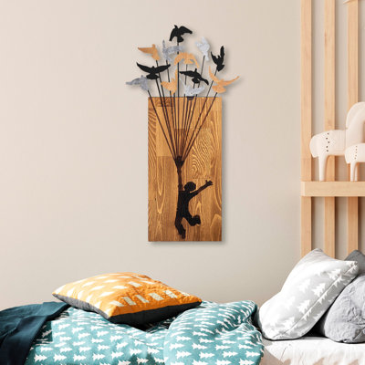 Elegant Decorative Wooden Wall Accessory, Walnut & Black, 17.7 x 33.9 inches | 100% Wood (Thickness: 1.2 inches) & Metal (Thickness: 0.06 inches) | Perfect for Home Decor, Easy Wall-Mount Design, Stylish & Functional