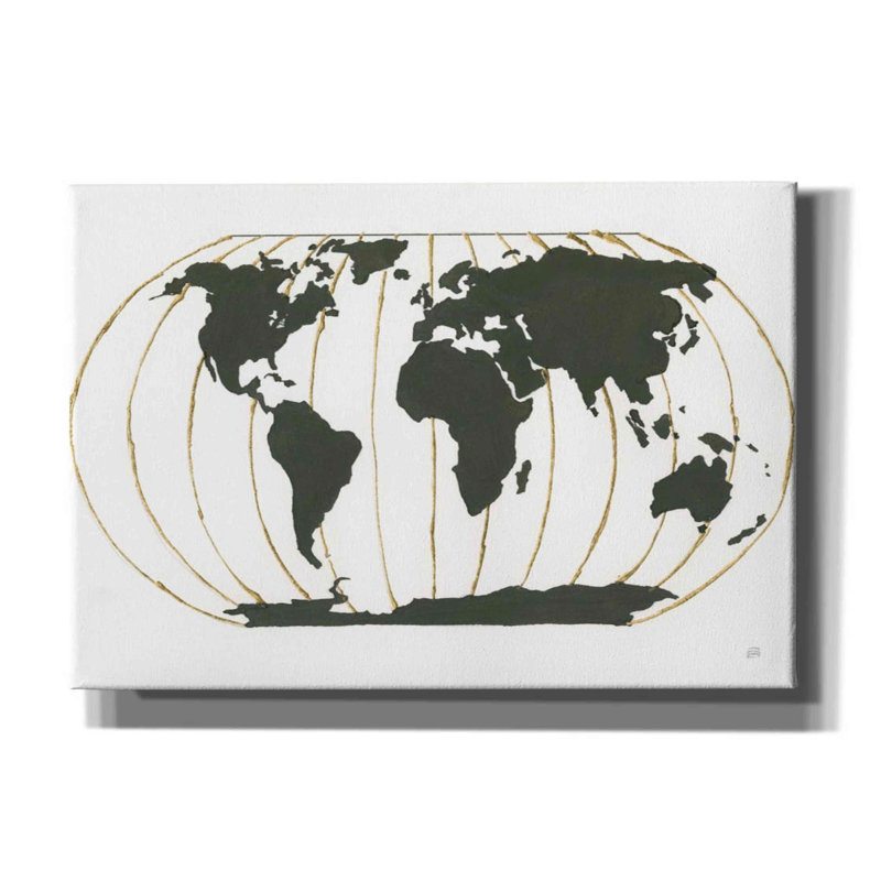 «World Map Gold Lines» par Chris Paschke, estampe numérique sur toile, H 18 po x l 26 po x P 0,75 po