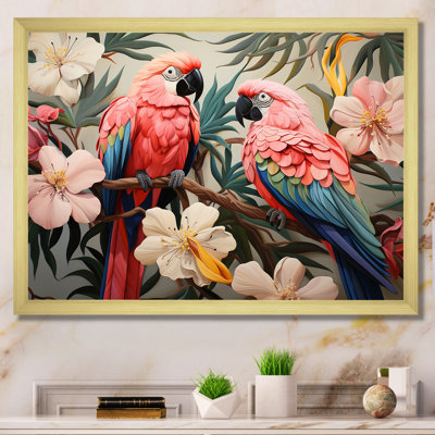 Fleurs tropicales roses et bleues - art mural perroquet III