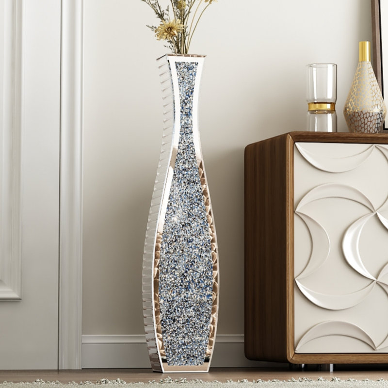 DeGrailly 36" H Mirrored Glass Floor Vase with Crushed Diamond