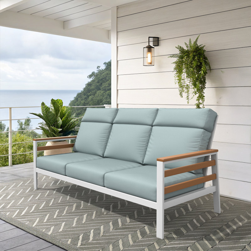 Canapé d'extérieur en métal avec coussin Sunbrella Townsend, Rosée du bonheur, Brun