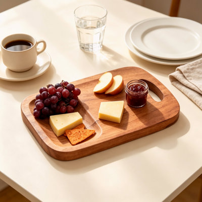 12 Inch Acacia Wood Cutting Board with Built‑In Handle, Handcrafted Natural Finish Kitchen Chopping and Serving Board for Bread, Cheese, Fruits and Charcuterie