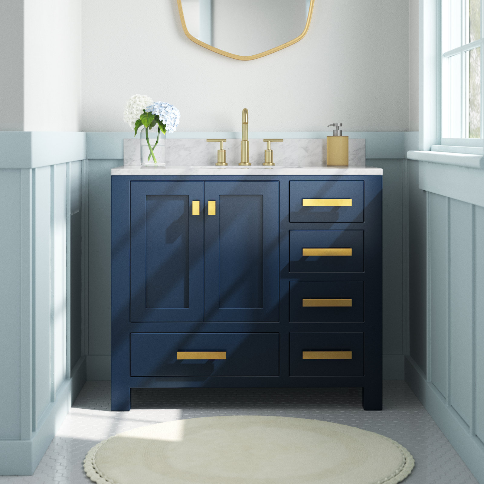 36 Modern Bathroom Vanity with Top Sink, Royal Blue Mirror Cabinet, 2 Soft  Close Doors and 2 Drawers, Blue - ModernLuxe