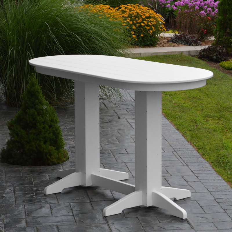 Nettie Oval Outdoor Dining Table With Umbrella Hole , in. W 33'' in. D, White, 42" H x 72" W x 33" D