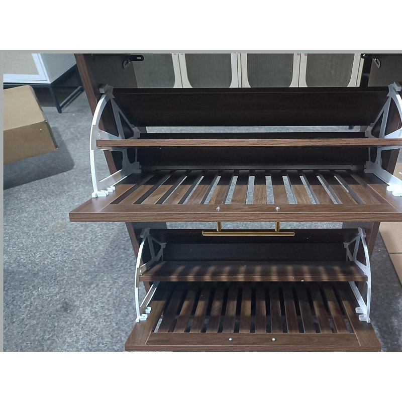 23.6-inch walnut shoe cabinet, medieval modern independent shoe cabinet, fence shoe cabinet with 2 flip drawers