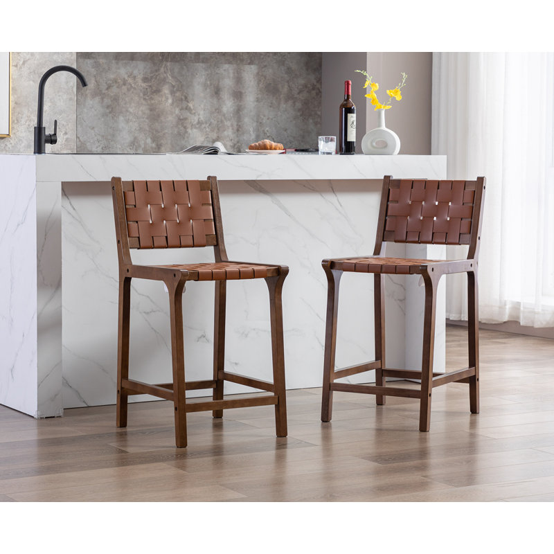 Pangita Solid Wood Counter Stool, Counter Stool (23.5” Seat Height), Brown/Walnut Frame
