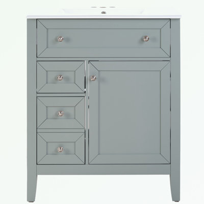 Meuble-lavabo de salle de bain avec lavabo encastré en céramique, tiroir de rangement et tablette réglable