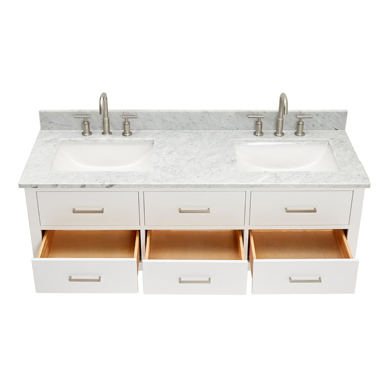 Ensemble de meuble-lavabo double 61 po ceintureania Alemanno, Nickel brossé, Blanc