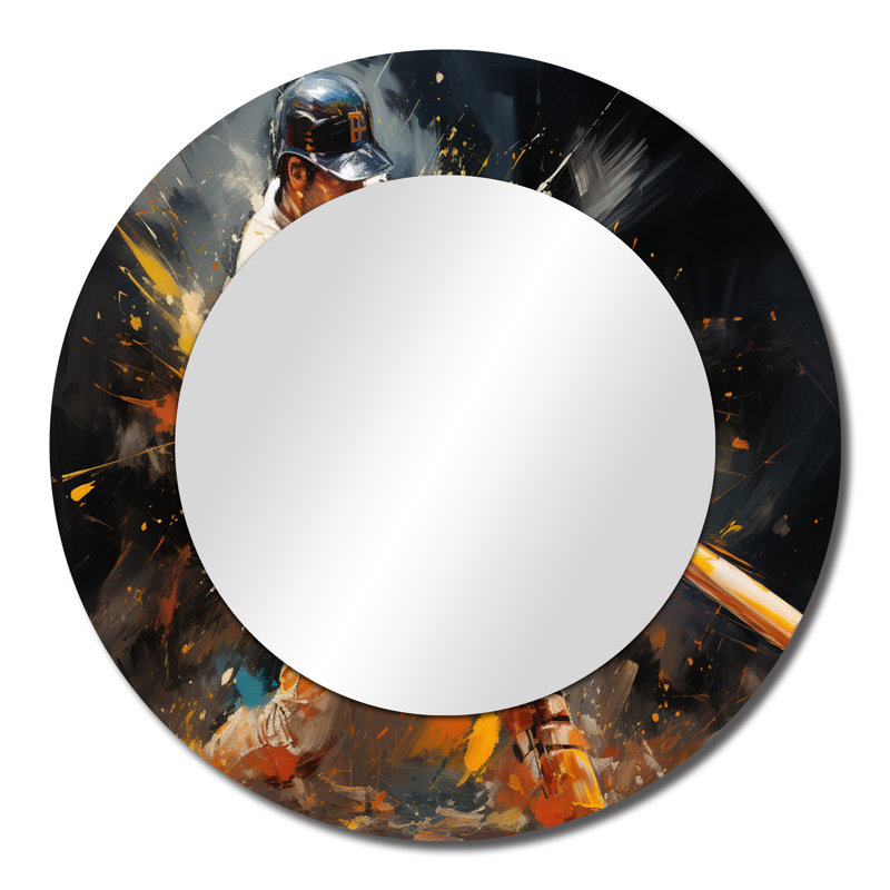 Shanely Baseball Abstract Home Run - Baseball Unique Wall Mirror, Modern Round Mirror, Printed Metal Art, 23" x 23"