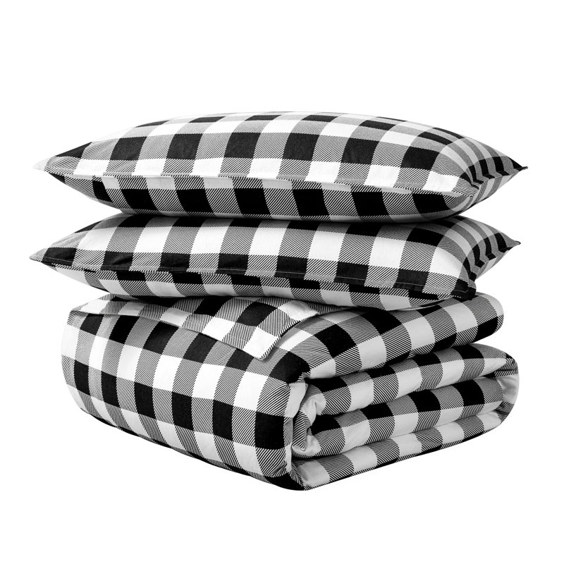 Flannel Duvet Cover and Sham Set, Queen Duvet Cover + 2 Standard Shams, White/Black