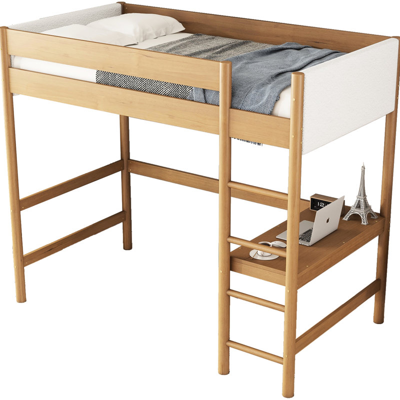 Lit mezzanine simple rembourré avec bureau et environnement de chambre à coucher paisible - Barrières de sécurité au cadre tranquille incluses