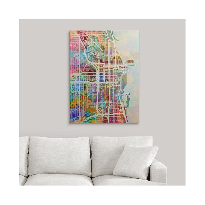 «Chicago City Street Map» par Francy, impression, H 48 po x l 36 po x P 1,5 po, Toile