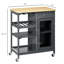 Îlot de cuisine roulant avec rangement, chariot de cuisine avec support à vin pour 4 bouteilles, chariot de bar avec porte-verres à pied, tablettes, tiroir et armoire, gris